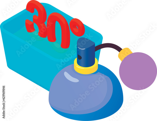 Delicate wash icon isometric vector. Basin of water thirty degrees and perfume. Washing, housework, handwash