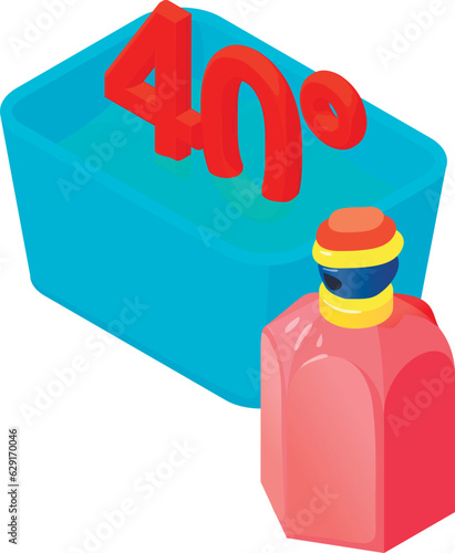 Quick wash icon isometric vector. Basin of water forty degrees and perfume icon. Washing, housework, handwash