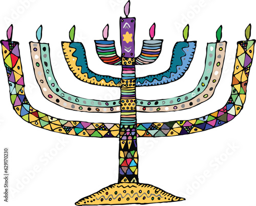 a drawing of a menorah with candles on it