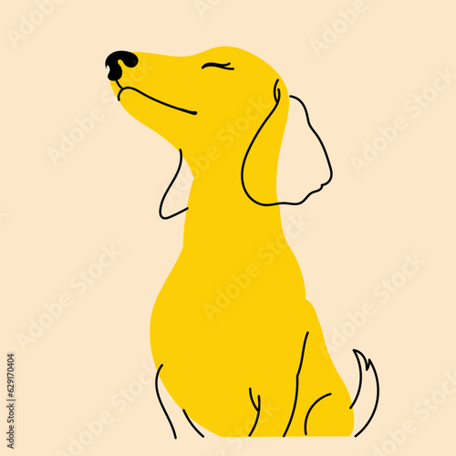 Yellow, fancy dog, puppy. Avatar, badge, poster, logo templates, print. Vector illustration in flat cartoon style