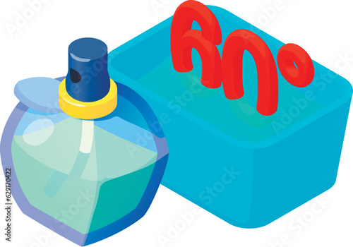 Daily wash icon isometric vector. Basin of water sixty degrees and perfume icon. Washing, housework, handwash