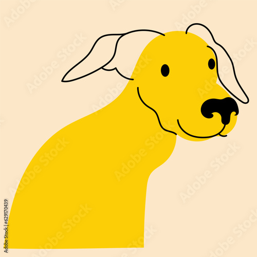 Yellow, fancy dog, puppy. Avatar, badge, poster, logo templates, print. Vector illustration in flat cartoon style photo