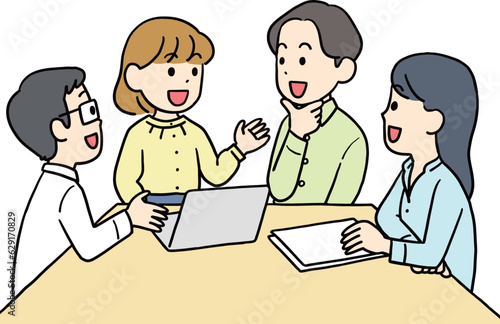打ち合わせをしている若者