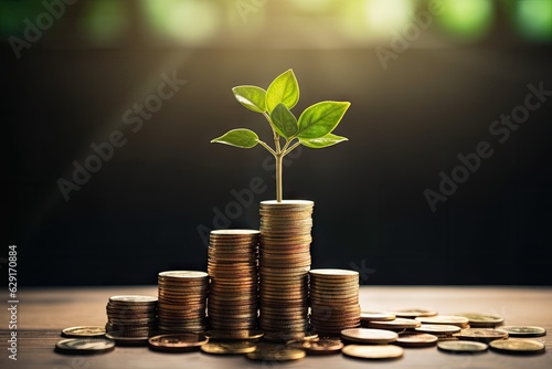 Small tree on stack coins idea for esg investment sustainable organizational development.