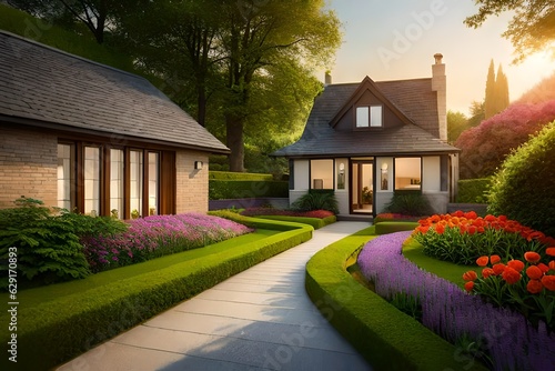 country house with flowers Generated Ai