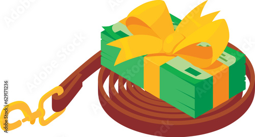 Equestrian equipment icon isometric vector. Dollar bill and leather horse belt. Horseback riding, hobby