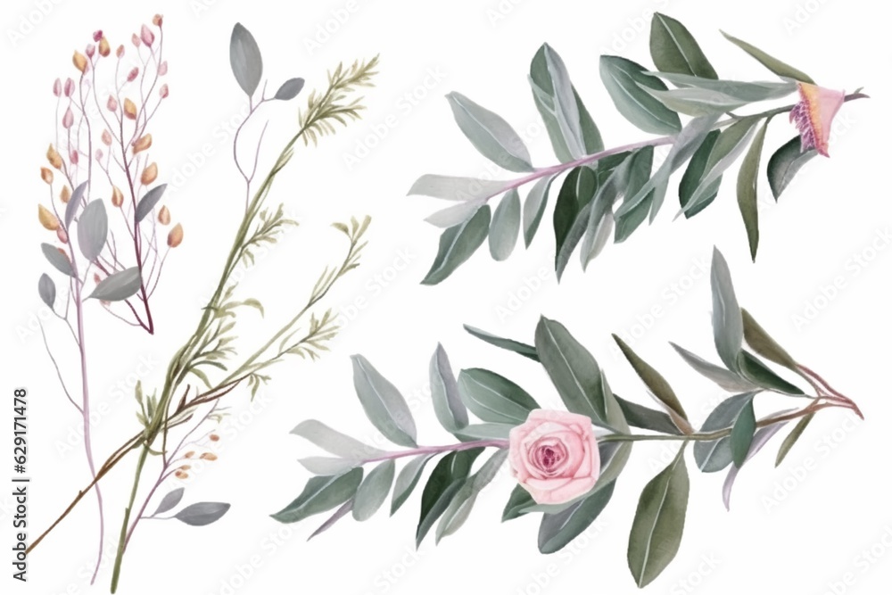 Floral eucalyptus selection vector frames