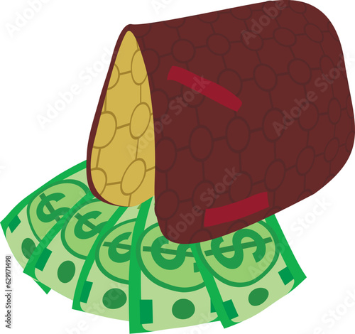 Horse equipment icon isometric vector. Brown saddle pad and dollar banknote icon. Equestrian sport, hobby