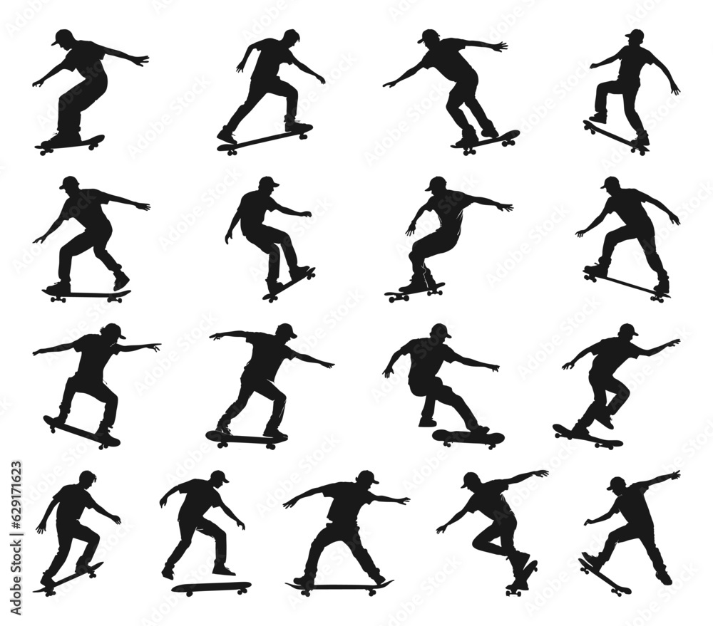 man skateboarding silhouettes set illustration
