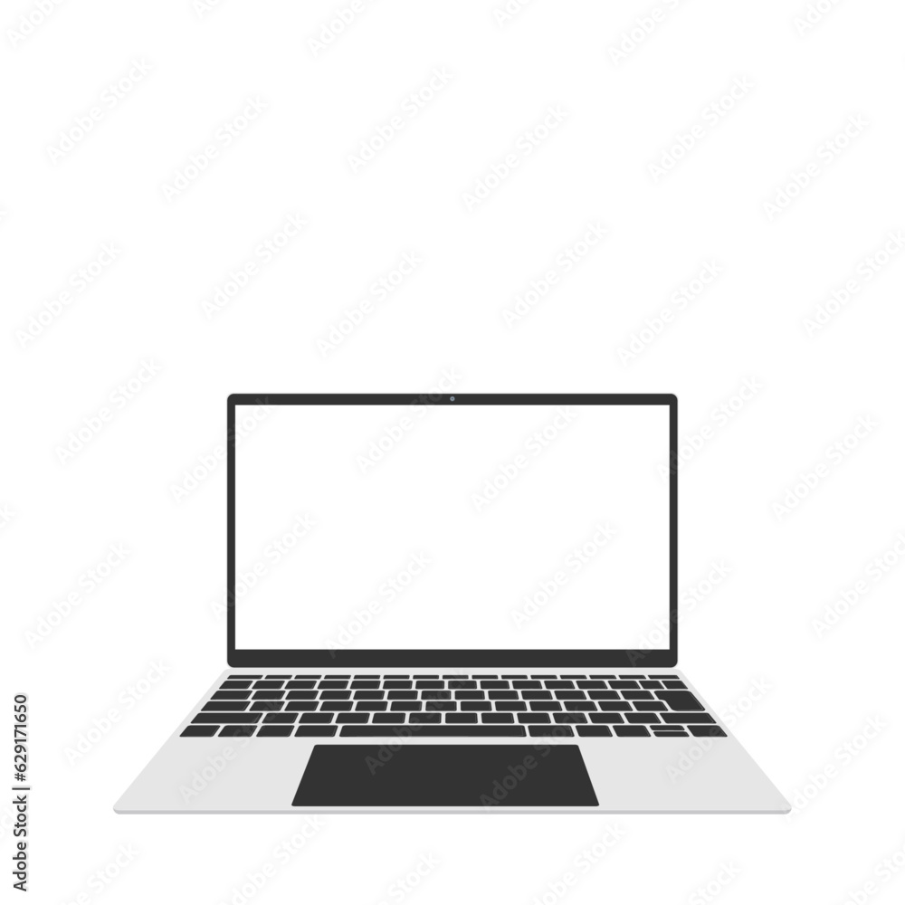 Fototapeta premium 白色画面のノートパソコン（16:9・正面・モノクロ・1台）