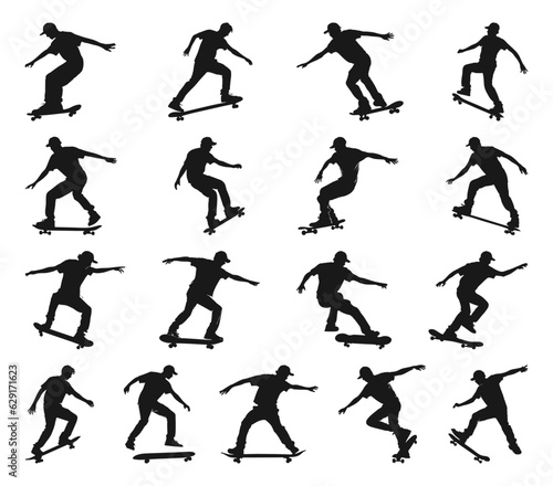 man skateboarding silhouettes set illustration