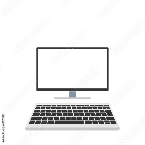 白色画面のキーボード別のモニター（16:9・正面・モノクロ・1台）