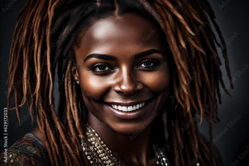 a young beautiful black woman smiling with dreadlocks a young beautiful black woman smiling with dreadlocks