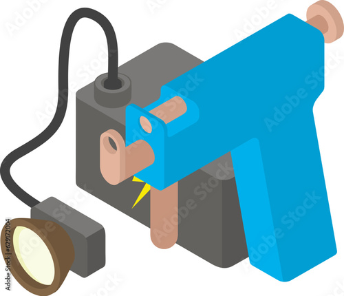 Speleological equipment icon isometric vector. Search light device and glue gun. Speleontology, history research