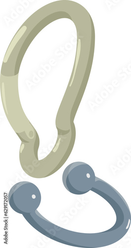 Climbing equipment icon isometric vector. Stainless steel carabiner, winch block. Alpinism, mountaineering concept