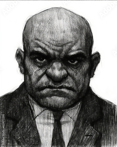 Sketch of portrait of bald man, white background