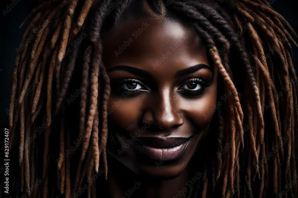 a young beautiful black woman smiling with dreadlocks a young beautiful black woman smiling with dreadlocks
