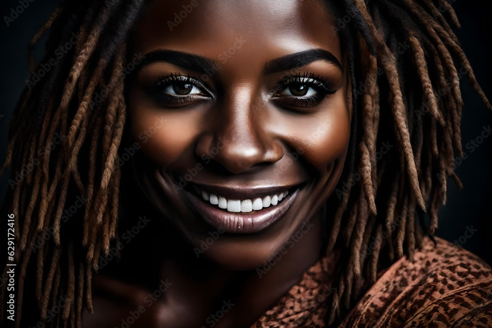 a young beautiful black woman smiling with dreadlocks a young beautiful black woman smiling with dreadlocks