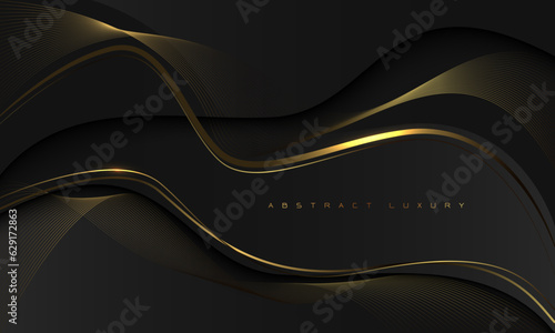 Abstract black dark gold line geometric curve design premium luxury exclusive background vector