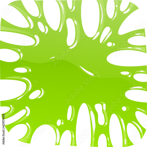 Green slime. Square frame. Bright toxic spot. Poison liquid. Decor elements. Sticky jelly, blob splatter, snot syrup, mucus smudge. Border for cards and posters. Vector isolated object