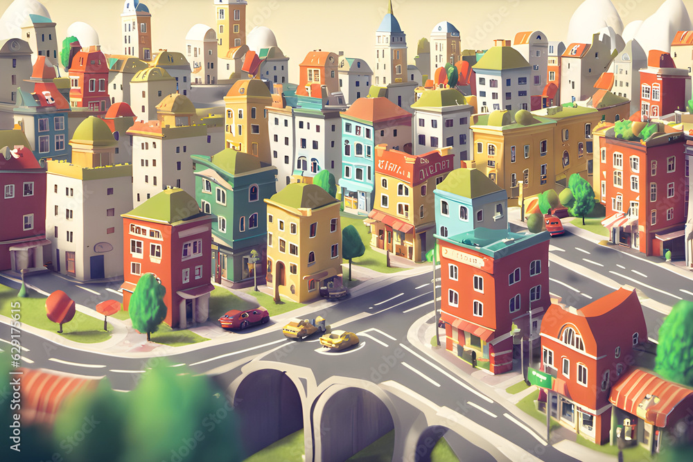 little pastel city town metropolis Generative AI