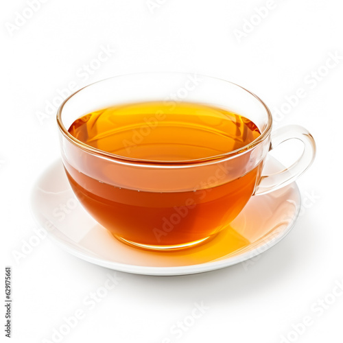Caramel honey tea in a white cup isolated on white background 