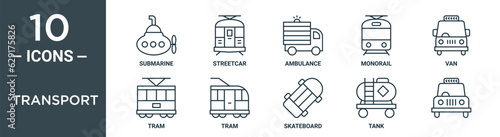 Foto transport outline icon set includes thin line submarine, streetcar, ambulance, m
