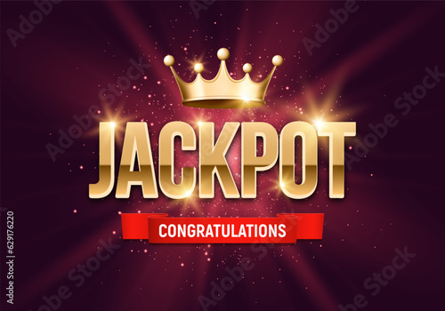 Shining sign Jackpot with gold crown on a bright background. Vector illustration.