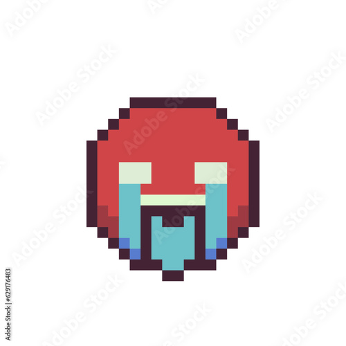 Crying expression. Smiley emoticons cute face. Pixel art icon. Cartoon style. 8-bit. Isolated abstract vector illustration.