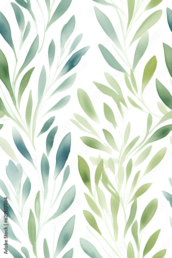 Watercolor hand drawn seamless pattern of plants created with Generative AI technology Watercolor hand drawn seamless pattern of plants created with Generative AI technology