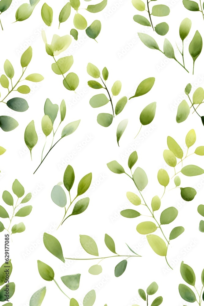 Watercolor hand drawn seamless pattern of plants created with Generative AI technology Watercolor hand drawn seamless pattern of plants created with Generative AI technology