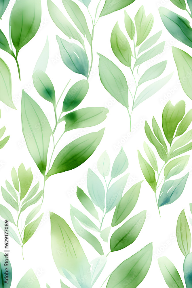 Watercolor hand drawn seamless pattern of plants created with Generative AI technology Watercolor hand drawn seamless pattern of plants created with Generative AI technology
