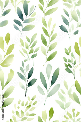 Watercolor hand drawn seamless pattern of plants created with Generative AI technology
