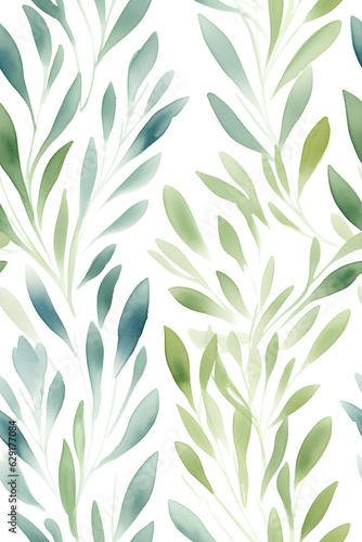 Watercolor hand drawn seamless pattern of plants created with Generative AI technology