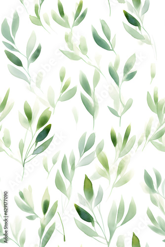 Watercolor hand drawn seamless pattern of plants created with Generative AI technology