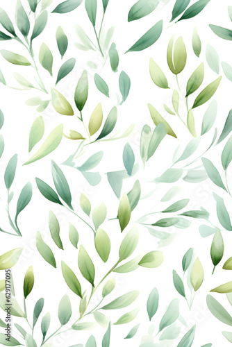 Watercolor hand drawn seamless pattern of plants created with Generative AI technology