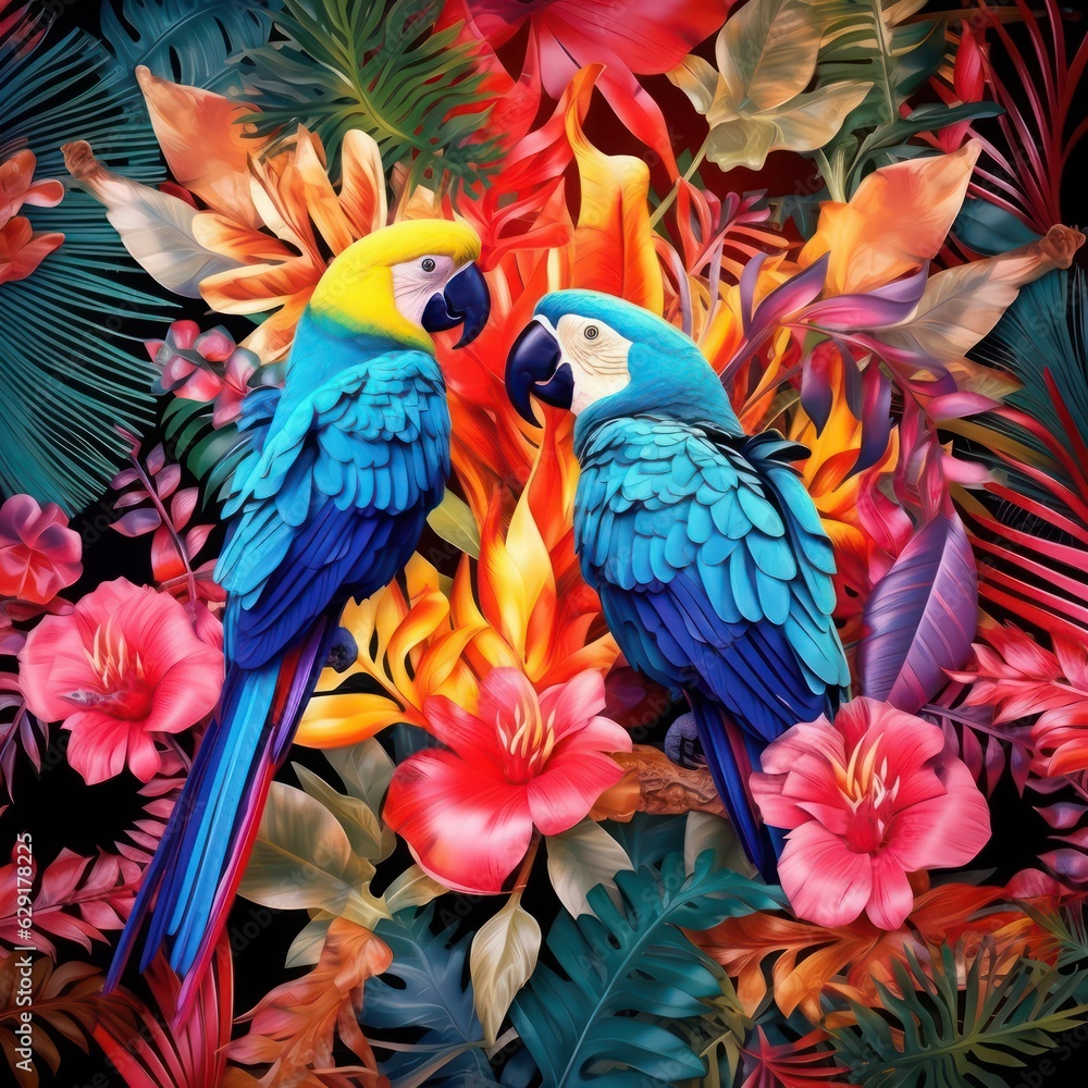 Obraz premium parrot with flower background