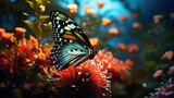 Butterfly Feeding on Nectar: Description: The picture captures a butterfly sipping nectar from a tropical flower using its long proboscis.