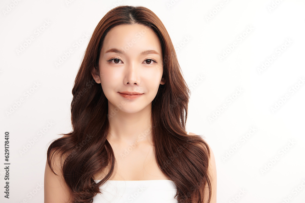 Beautiful young asian woman with clean fresh skin on white background, Face care, Facial treatment, Cosmetology, beauty and spa, Asian women portrait.