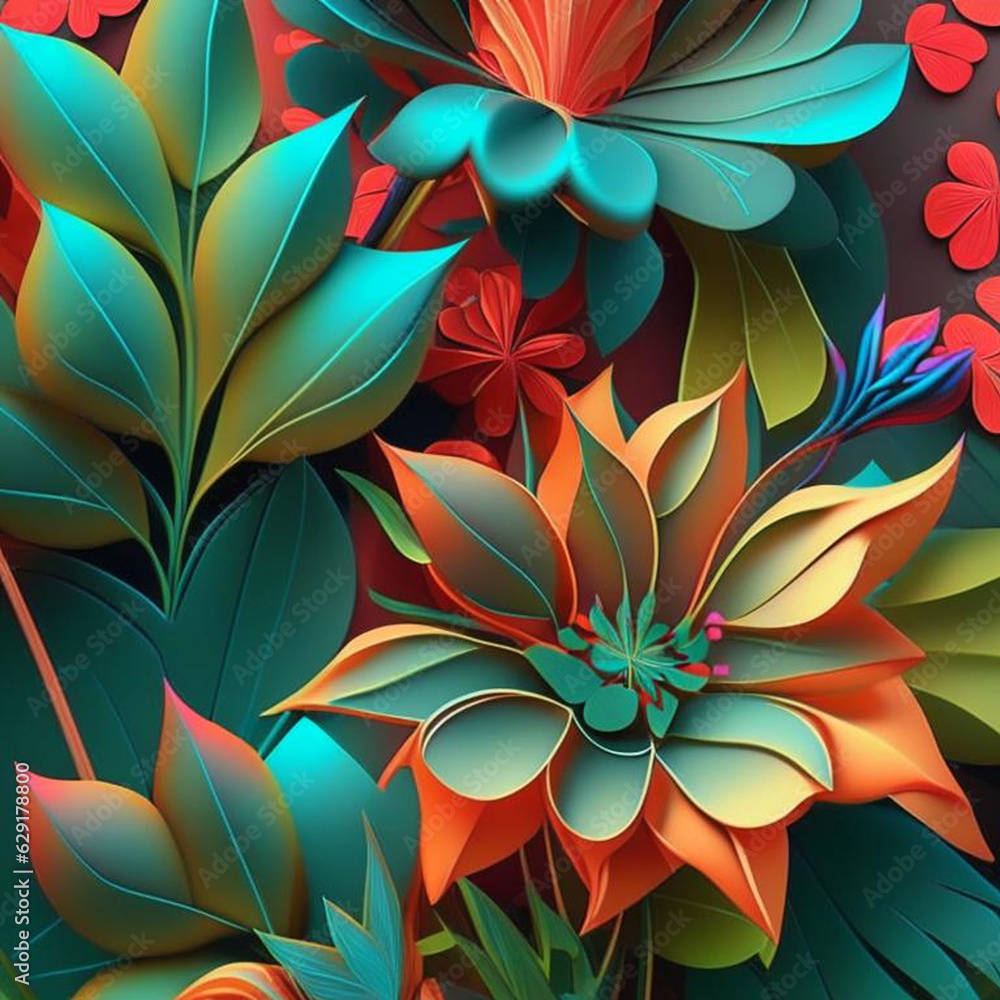 Colorful flowers with stems and leaves. Colorful flowers with stems and leaves.