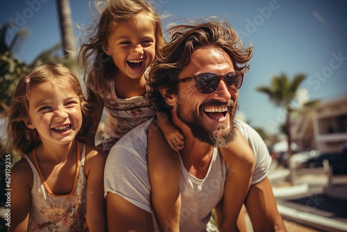 young family with children enjoying the beach