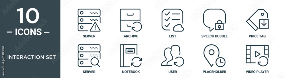 Vetor de interaction set outline icon set includes thin line server ...