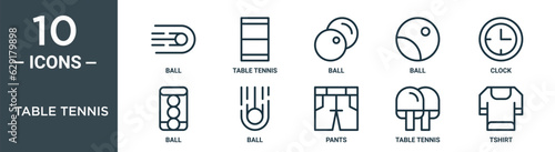 table tennis outline icon set includes thin line ball, table tennis, ball, ball, clock, icons for report, presentation, diagram, web design