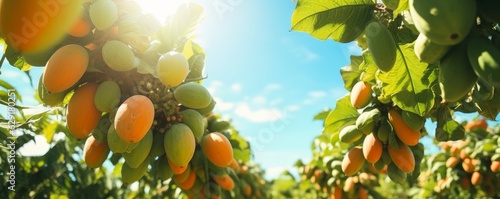 Papaya fruit on papaya tree in farm. green papaya on tree. photo