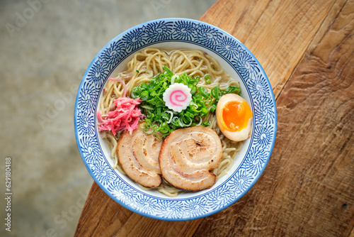 Plate with appetizing ramen soup