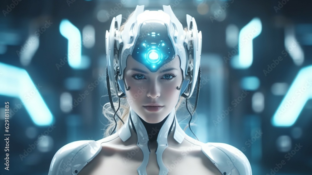 Futuristic AI Android robot.Beautiful female woman.Generative AI Futuristic AI Android robot.Beautiful female woman.Generative AI
