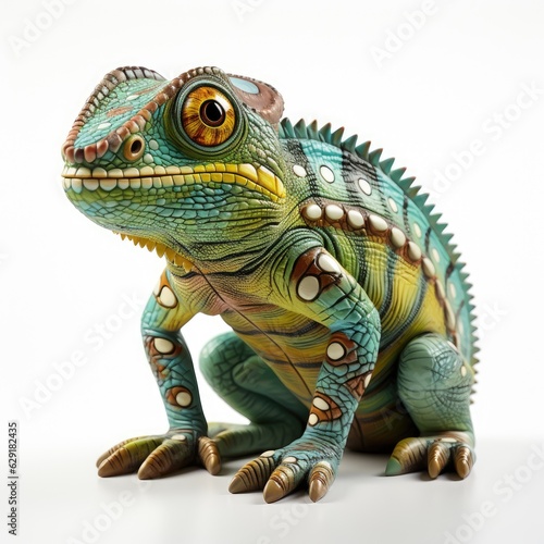 colorful madagascar panther chameleon on white background created using generative Ai tools