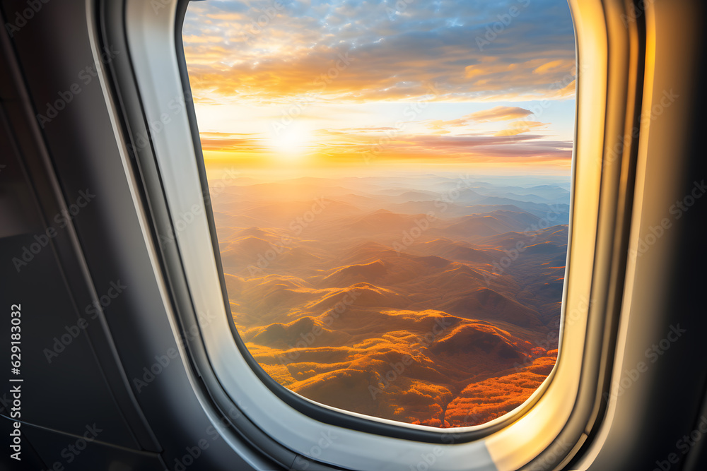 amazing sunset view from airplane window with clouds amazing sunset view from airplane window with clouds