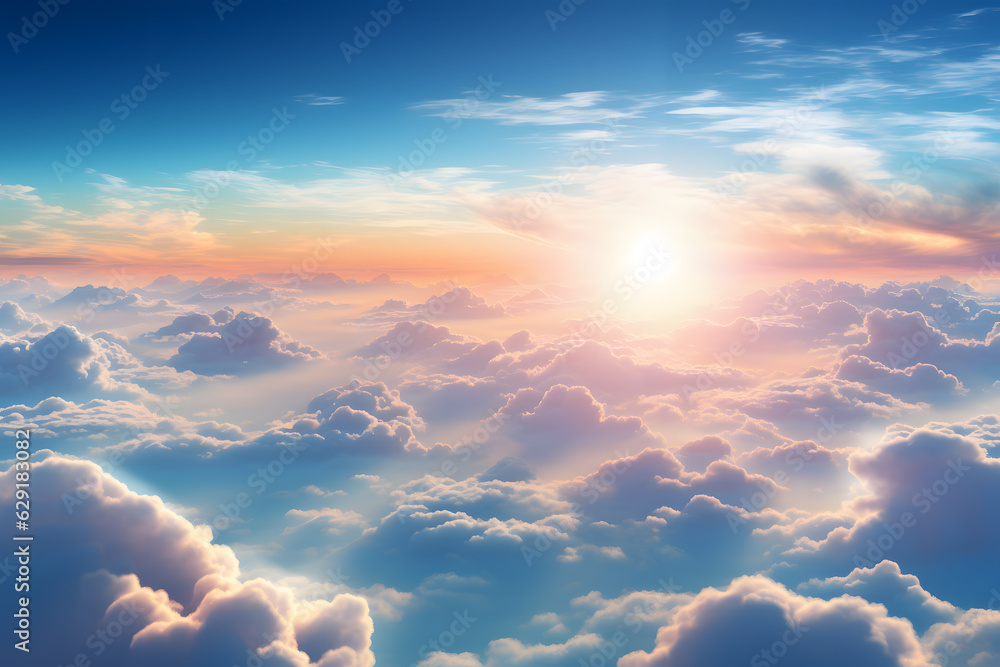 dramatic clouds from airplane in the sky at sunset ai generated art 