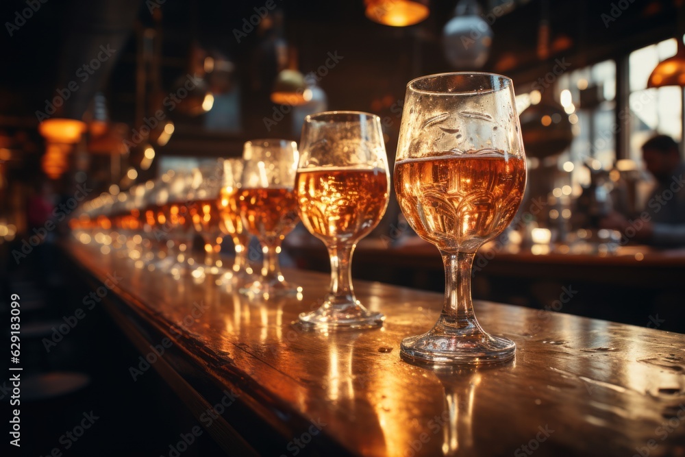 Beer is gnawed in the pub. No one chooses to focus on vintage alcohol concept craft beer bar table steel taps shiny taps beer glass concept October Fest Beer is gnawed in the pub. No one chooses to focus on vintage alcohol concept craft beer bar table steel taps shiny taps beer glass concept October Fest